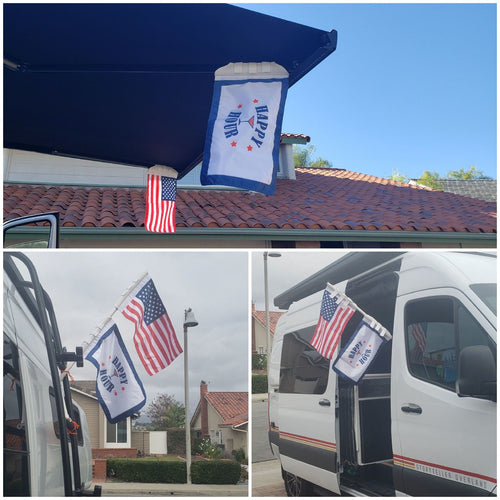 Flag hung off the awning of a Class B RV — Charlotte F., verified buyer