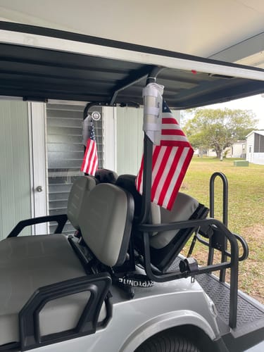 Two American flags on the back of a golf cart, from Robin D.'s review