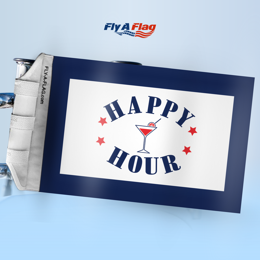 Happy Hour Flag, 12 by 18 inch double-sided flag with Velcro straps