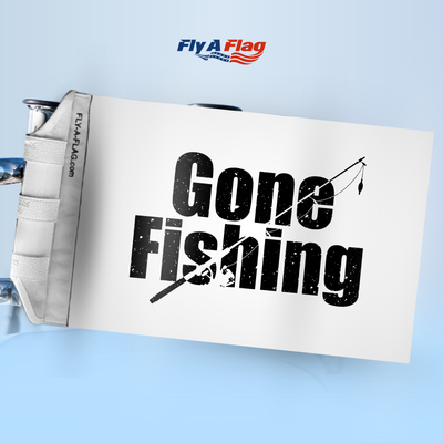 Gone Fishing Flag, 12 by 18 inch double-sided flag with Velcro straps