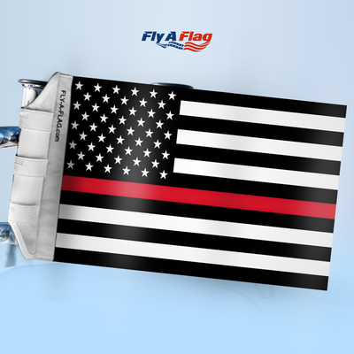Thin Red Line Flag (Firefighter Flag), 12 by 18 inch double-sided flag with Velcro straps