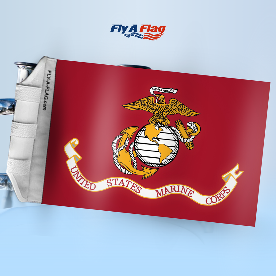 United States Marine Corps Flag, 12 by 18 inch double-sided flag with Velcro straps