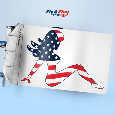 Mudflap Girl Flag, 12 by 18 inch double-sided flag with Velcro straps