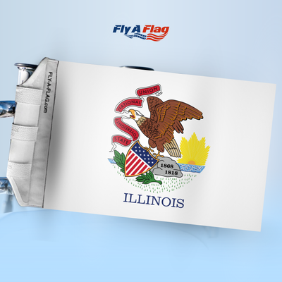 Illinois State Flag, 12 by 18 inch double-sided flag with Velcro straps
