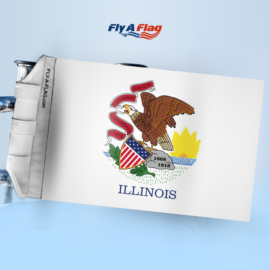 Illinois State Flag, 12 by 18 inch double-sided flag with Velcro straps