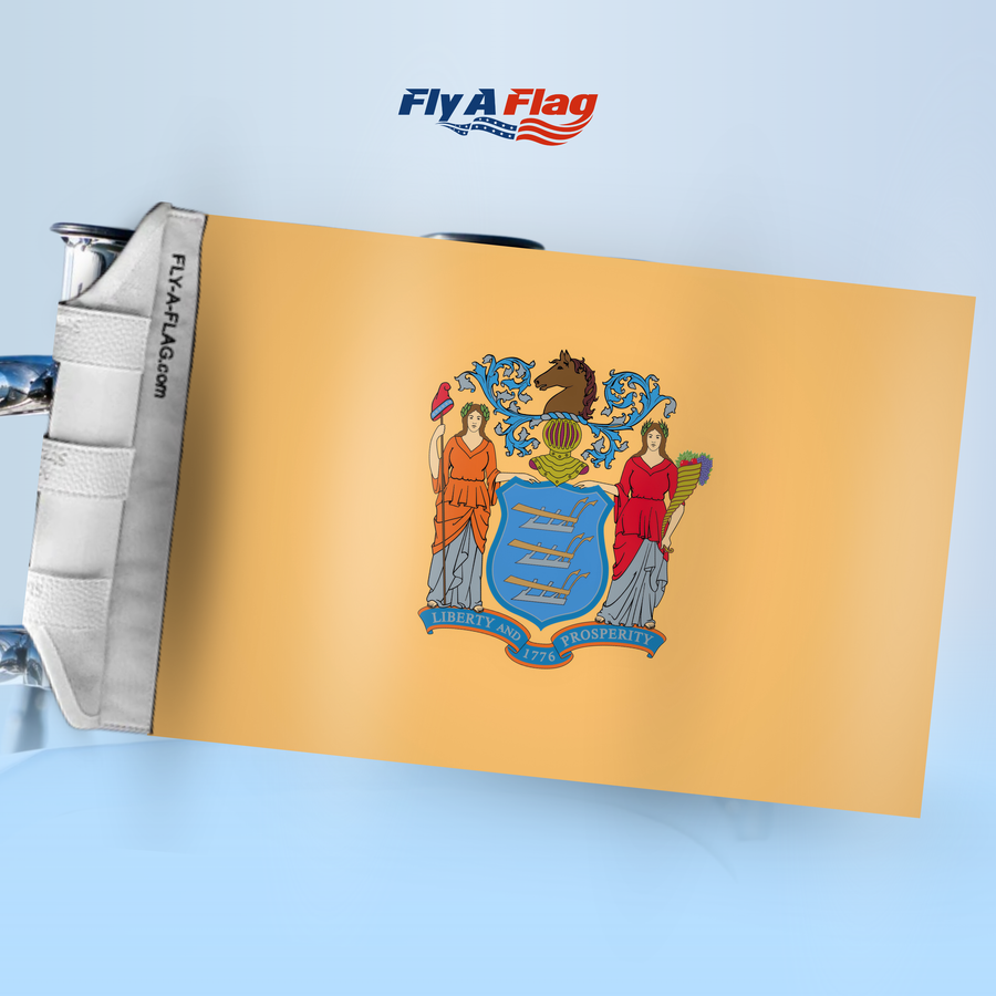 New Jersey State Flag, 12 by 18 inch double-sided flag with Velcro straps