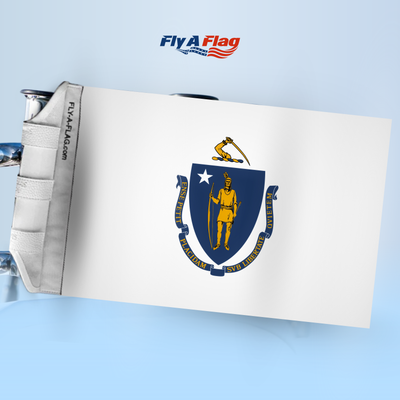 Massachusetts State Flag, 12 by 18 inch double-sided flag with Velcro straps