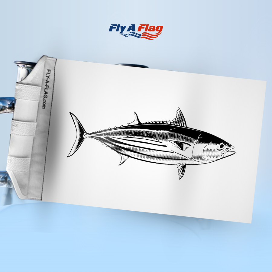 Skipjack Tuna Catch Flag, 12 by 18 inch double-sided flag with Velcro straps