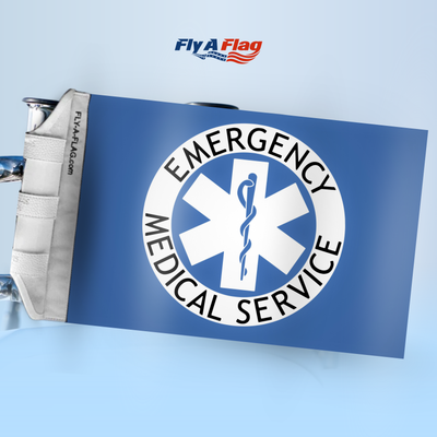 Emergency Medical Services Flag (EMS Flag), 12 by 18 inch double-sided flag with Velcro straps
