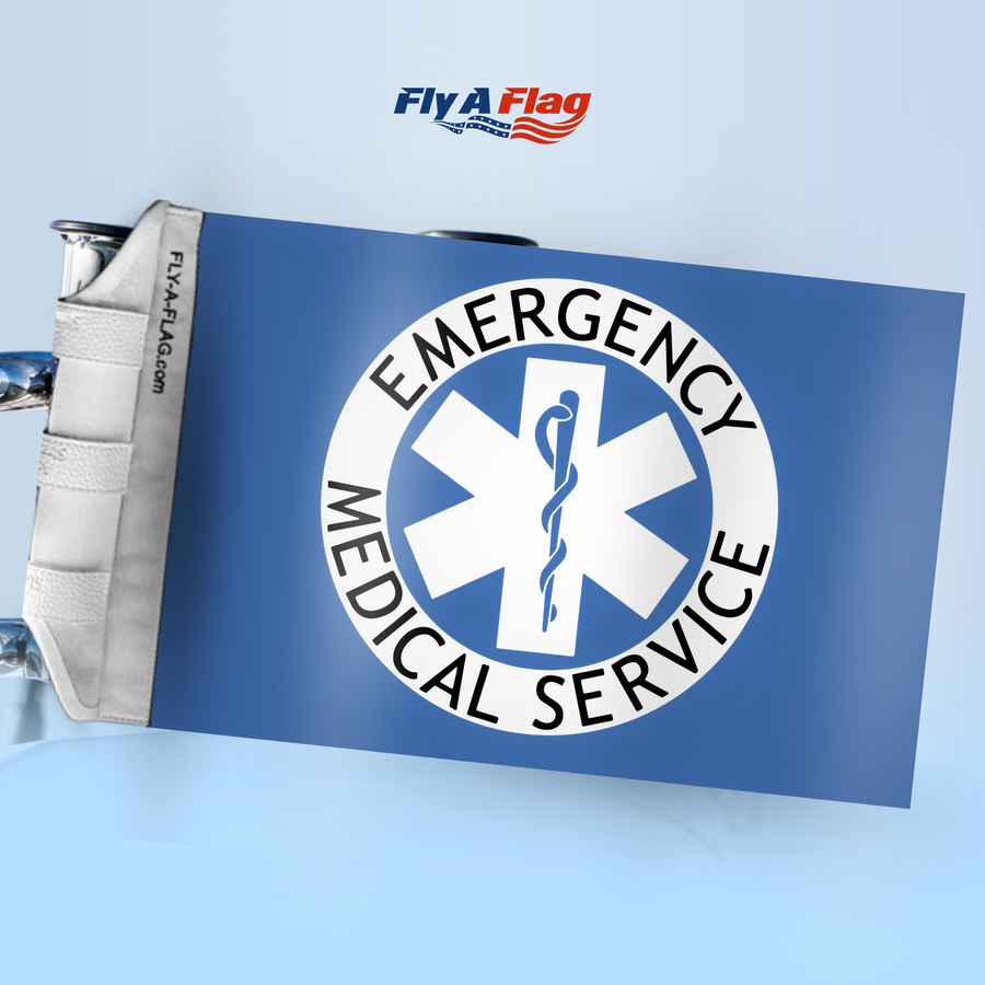 Emergency Medical Services Flag (EMS Flag), 12 by 18 inch double-sided flag with Velcro straps