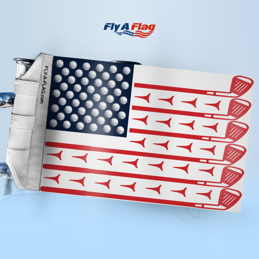 Stars, Stripes & Golf Flag, 12 by 18 inch double-sided flag with Velcro straps