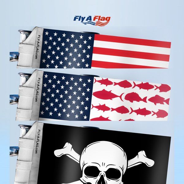 American Flag + Jolly Roger Flag + Red, White & Fish Flag Bundle