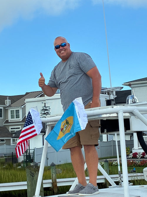 Thin Blue Line flag on a boat railing — Annie H., verified buyer