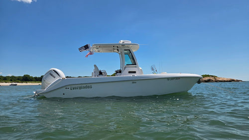 Thin Blue Line flag on a boat roof on the water — David G., verified buyer